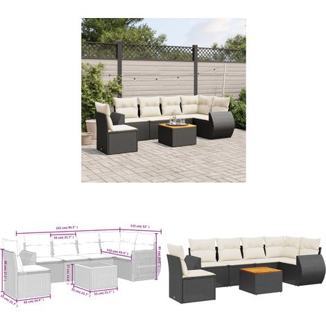 Salon de jardin 7 pcs avec coussins noir résine tressée - Ensemble Salon De Jardin - Meuble Extérieur - Jardin Design - Mobilier De Jardin - Chaise Lounge - Home & Living (1/3)