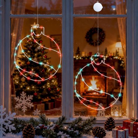 2 x Weihnachtsfensterlichter, 30 cm große Weihnachtskugeln mit Saugnäpfen, 78 LEDs, batteriebetrieben mit Timer (1/5)