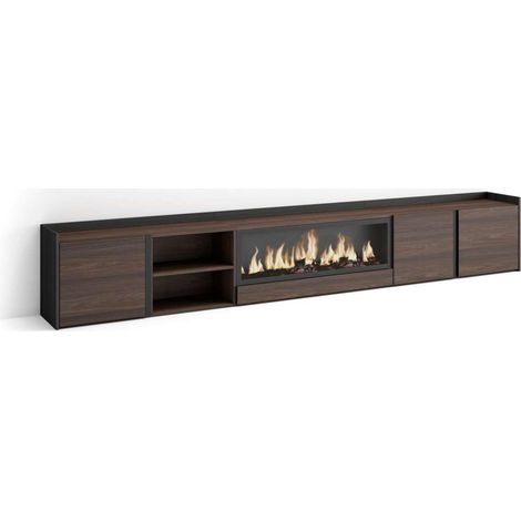 Mueble TV Trapiche-01 de 315x50x35 cm con chimenea eléctrica XXL, color roble oscuro y negro (1/4)