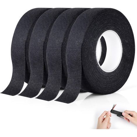 Ruban Adhésif Isolant Électrique Noir, Lot De 4 (19mm x 15m),Ruban En Tissu,Résistant et Déchirable, Électricien Ruban pour Réparations Électroniques, pour Faisceaux de Câbles, Voiture Moto (1/5)