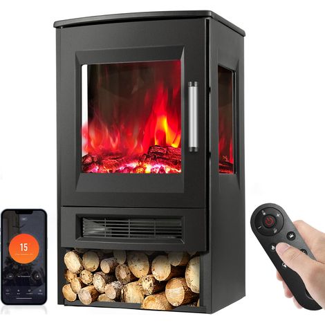TolleTour Elektrokamin mit LCD und Fernbedienung, 900/1800 W Standkamin elektrisch, Schwarz (1/5)