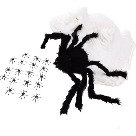 Dekoratives künstliches Spinnennetz mit Attrappe einer Spinne für Spukhäuser, Halloween-Partys und Festivaldekorationen (1/5)