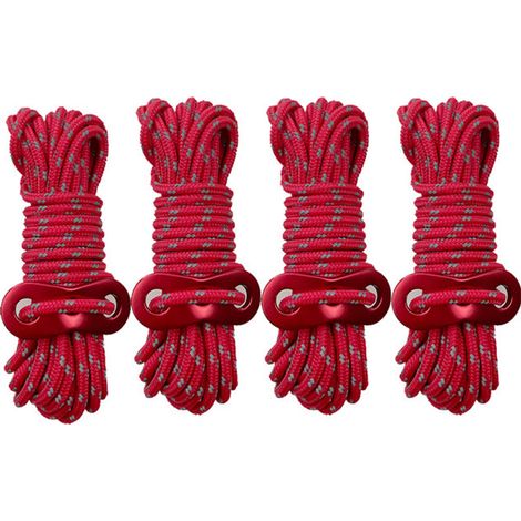 Corde de camping robuste à 8 boutons - Haubans réfléchissants d'extérieur de 3,5 mm avec tendeur - Cordon en nylon résistant pour grandes tentes, bâches et auvents - Rouge