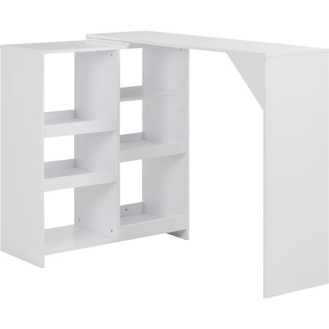 Table de bar avec étagère amovible, blanche, 138 x 39 x 110 cm