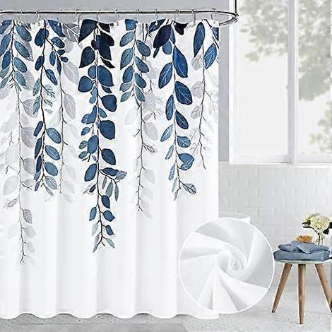 Rideau de douche à motif floral aquarelle d'eucalyptus bleu pour salle de bain, rideau de douche botanique en tissu naturel, style champêtre (1/4)
