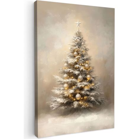 CUADRO EN LIENZO Navidad - Árbol de Navidad - Nieve - Arte Cuadros Grande 80x120 cm