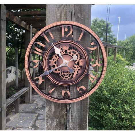 Grande horloge de jardin rétro - Résistante aux intempéries - Horloge de salle de bain - Décoration vintage - Sans tic-tac (1/5)