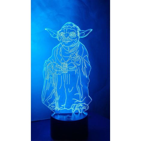 Lampe de chevet/table 3D Maître Yoda à illusion d'optique LED, 7 couleurs changeantes, base plate en acrylique et ABS, chargeur USB inclus (1/5)