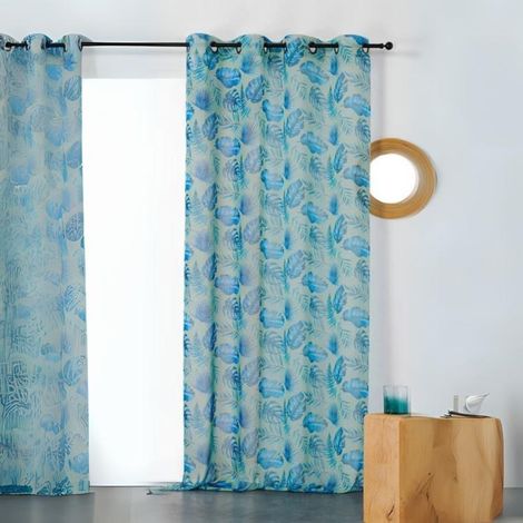 Voilage tendance motif végétal - 150x260cm - Bleu canard (1/2)