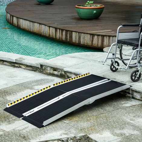 Rampe d'accès pliable antidérapante pour fauteuil roulant et scooter, avec rebords de sécurité, noir, rampe de chargement portable (1/5)