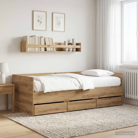 vidaXL Lit d'appoint avec tiroir Chêne artisanal Bois d'ingénierie (1/5)