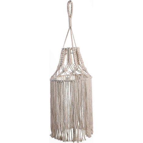 Boho-Makramee-Lampenschirm, handgewebte Pendelleuchte mit langen Fransen, dekorative Glühbirnenabdeckung, moderner Wandteppich für Wohnzimmer, Büro, Schlafzimmer (1/5)