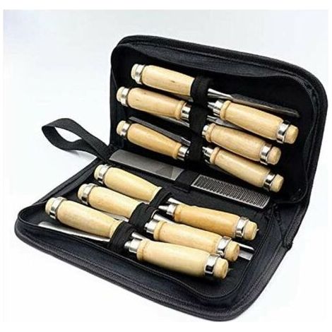 Juego de 14 cinceles para tallar - Juego profesional de 14 cinceles afilados para trabajar la madera con estuche - Kit de cuchillos para tallar madera (1/5)