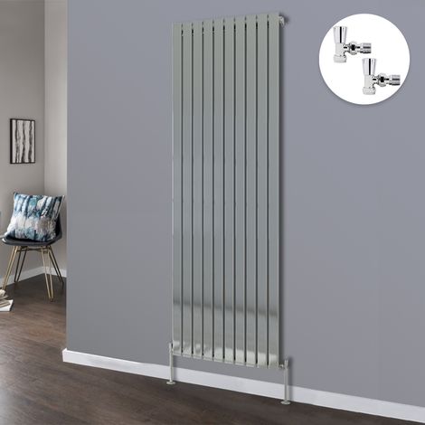 Chrome Flat Panel Radiator Bathroom Central Heating Radiators with Angled Manual Pair of Valves 1800 x 680mm Vertical Single (1/3)
