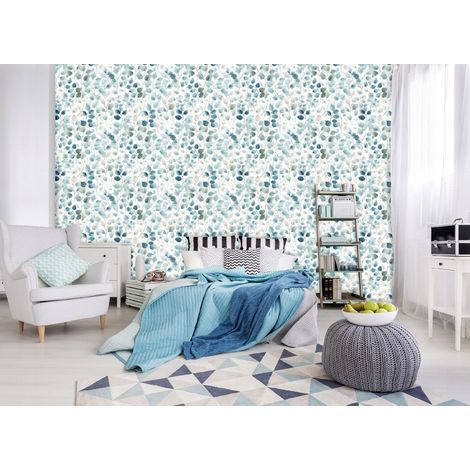 Wallarena Vliestapete Blaue Blätter Aquarell, moderne Tapete für Wohnzimmer und Schlafzimmer, 10 m x 50 cm – inkl. Kleister & Anleitung (1/5)