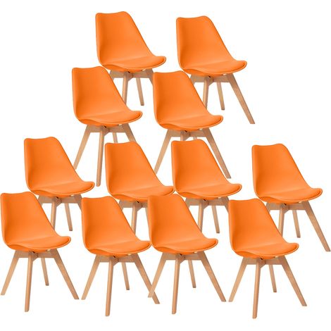 12 Chaises Tulipes Salle à Manger Scandinaves Bm Home Salle de Bureau, Pieds en Bois de Hêtre Massif, Colorie Orange (1/5)