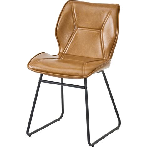 Lot de 2 chaises de salle à manger en simili cuir cognac avec structure métallique noire (1/5)