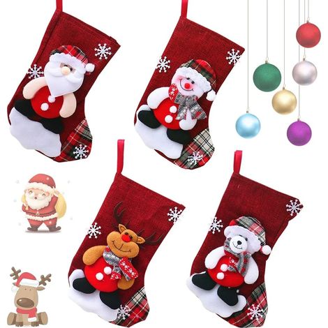 Lot de 4 bas de Noël, bas de Noël, sac cadeau, décoration (1/5)