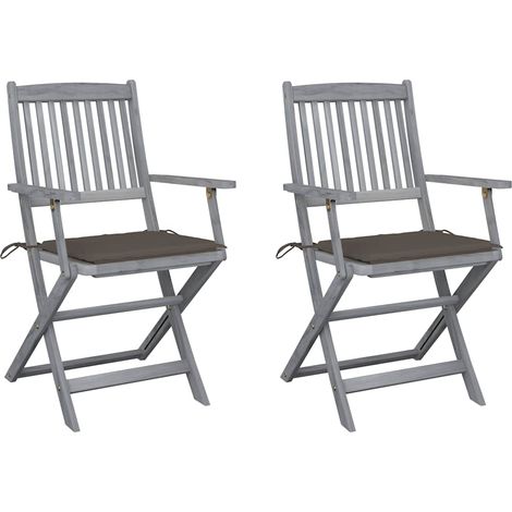 vidaXL Sillas plegables (2 unidades) con cojines, de madera maciza de acacia. (1/5)
