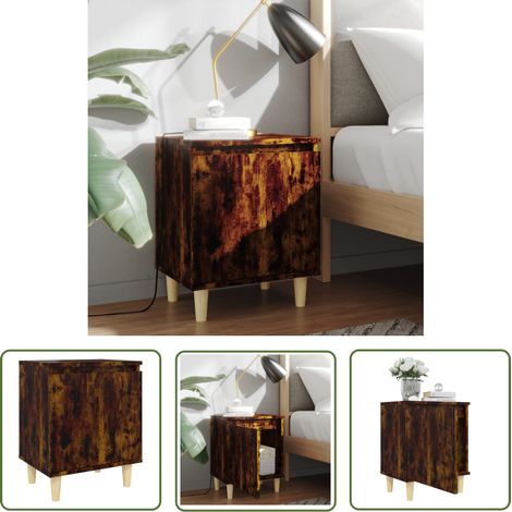 The Living Store Table de chevet avec pieds en bois Chêne fumé 40x30x50 cm - Table De Chevet - Meuble Scandinave - Table Nuit - Commode - Rangement (1/5)