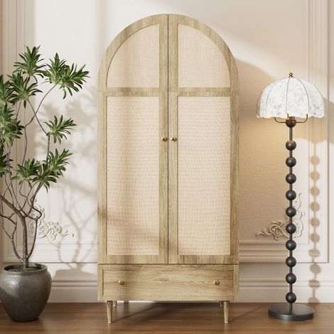 Armoire en bois 79x50x175 cm avec portes de lin grand espace de rangement armoire pour chambre MDF Couleur chêne (1/5)