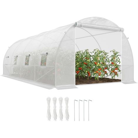 Serre tunnel pour plantes, structure métallique et bâche en PE, 6 x 3 x 2 m, blanche fini anti-rouille pour une durabilité accrue