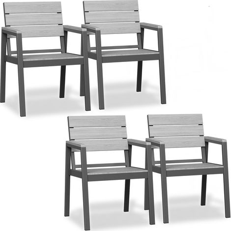 Chaise de Jardin Extérieur en Aluminium Aspect Bois - Antirouille, Facile à Nettoyer et Imputrescible, Charge Maximale 160kg, pour Jardin, Cour, Balcon (1/5)