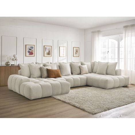 BOBOCHIC - Canapé panoramique convertible coffre EVEREST tissu texturé Angle gauche  Beige (1/5)