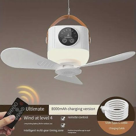 Ventilateur de plafond portable rechargeable 3600 mAh avec télécommande et boîte d'aromathérapie (1/3)