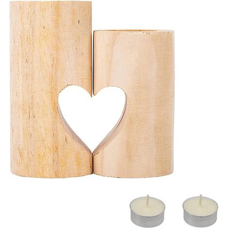 2 Pièces Bougeoir Chauffe-Plat en Bois, Chandelier en Bois, Bougeoir en Naturel, Fait à La Main en Matériau Végétal avec 2 Petites Bougies, pour Saint Valentin Fête Décoration De La Maison (1/5)