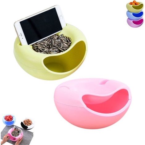 pièces - Bol double paroi en plastique pour fruits secs - Bol à goûter double paroi - Bol à pistaches - Rose + Vert - Plateau à graines de tournesol Rose + Vert (1/5)