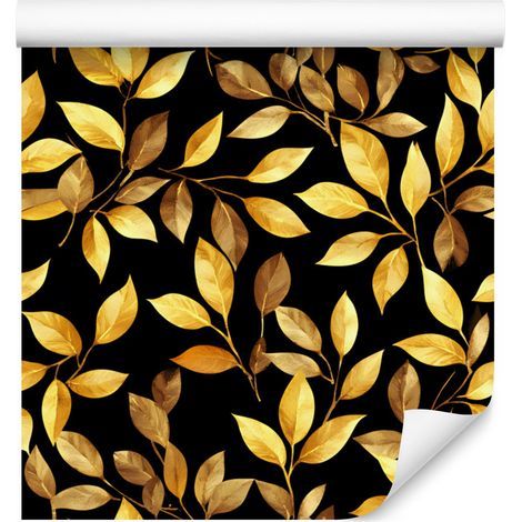 Papier peint Fleurs et Feuilles Noir et Ocre pour Salon et Chambre 50x1000 cm (1/5)