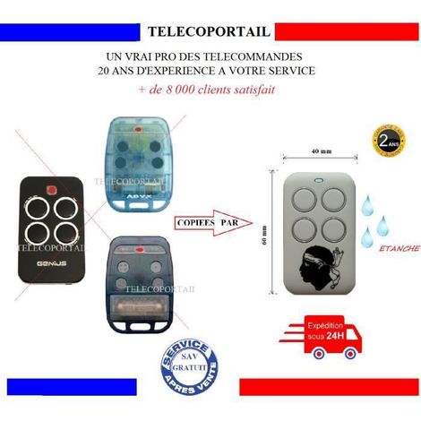 ADYX GENIUS BRAVO - TELECOMMANDE COPIEUSE MULTIFREQUENCE COULEUR CORSE ADYX GENIUS BRAVO TE4433H BLEUE, NOIRE - BIP PORTAIL (1/2)