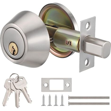 Serrure à Pêne Dormant Cylindrique Argent avec Double Clé Bouton de Porte Rond pour Chambre, Salle de Bain Réglable et Sécurisé