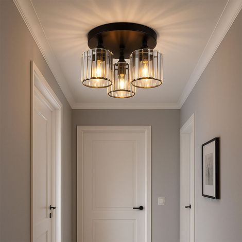 Lampada da soffitto, lampada da soggiorno, rotonda, cristalli acrilici, camera da letto, metallo nero, 3x E27, PxH 35x18 cm (1/5)