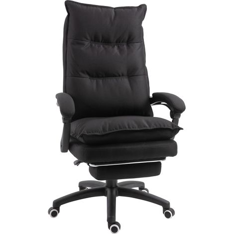 Fauteuil massant ergonomique noir en lin, chaise de bureau réglable en hauteur, dossier inclinable, repose-pied intégré, télécommande filaire, rotation 360°. (1/5)