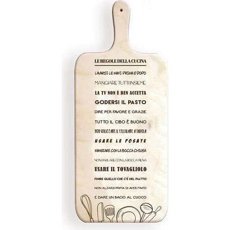 Lupia - Tagliere Decorativo LIGHT con manico in Legno 14,5x36,5 cm LE REGOLE DELLA CUCINA Regalo per la Famiglia, compleanno, anniversario, onomastico