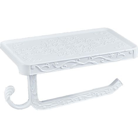 Porte-papier toilette mural simple et blanc avec étagère, support pour papier toilette et téléphone, en aluminium léger (1/5)