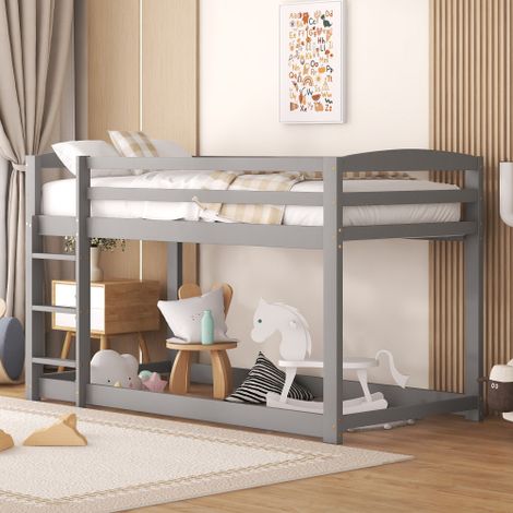 Lit mezzanine 90x200cm,lit superposé enfant 90x200cm,lit enfant 2 places avec escaliers et garde-corps de sécurité,structure en pin massif,facile à monter,pour Enfant,Adolescent,Grise (1/5)