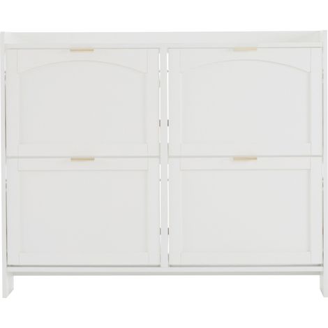 Scarpiera moderna con 4 ante a ribalta e ripiani aperti 110x90x24 cm in truciolato bianco HOMVRA (1/5)