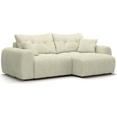 Canapé d'angle convertible - 4 places - BRANDON - Tissu Crème - 242 x 144 x 86 cm (1/5)