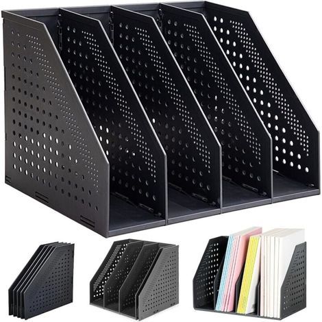 Porte-revues pliable à quatre compartiments, porte-revues de bureau, organiseur de fichiers, convient aux bureaux, aux écoles, à la papeterie et aux documents papier. (1/4)