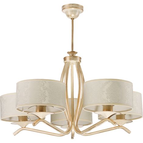 Lustre classique écru 5 bras abajours E27 Jup. Kaszmir (1/2)