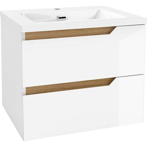 kielle Oudee - Meuble avec lavabo 60 cm, blanc brillant/chêne foncé 50002S610 (1/5)