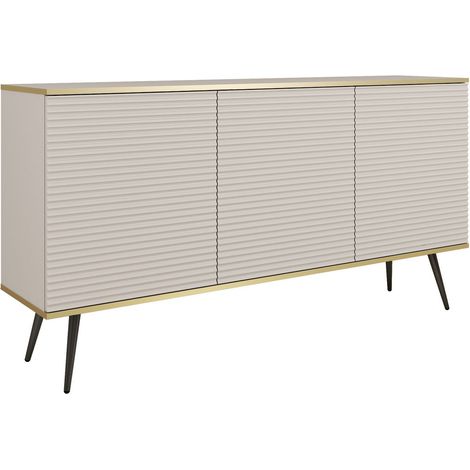 Buffet : Beige, pieds noirs, 160 x 85 x 39 cm, façades rainures (1/4)