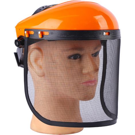 Masque de protection faciale intégral en maille d'acier orange pour tonte de pelouse, montage sur tête, sécurité jardin (1/5)