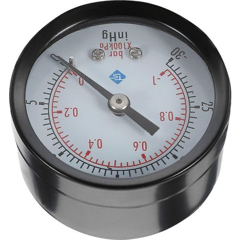 Manomètre à vide utilitaire pour compresseur d'air, eau, huile, gaz 0-30 inHg 0-1 bar (1/4)