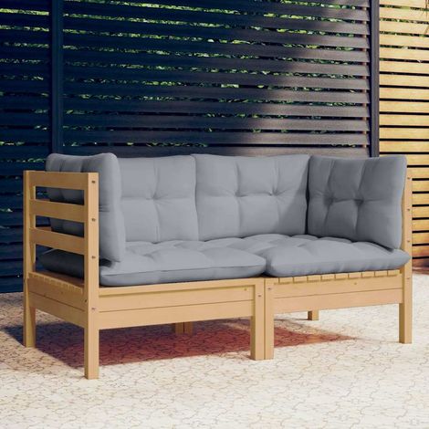 Canapé 2 places de jardin et coussins-Salon de jardin Sofa extérieur gris Bois de pin solide 798027 (1/5)