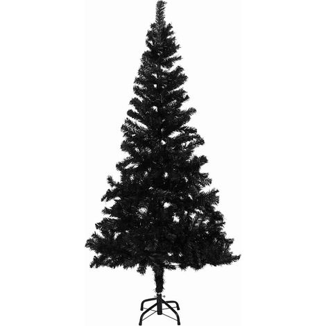 Albero di Natale Albero natalizio Albero festivo Preilluminato con Palline Nero 150 cm PVC (1/5)