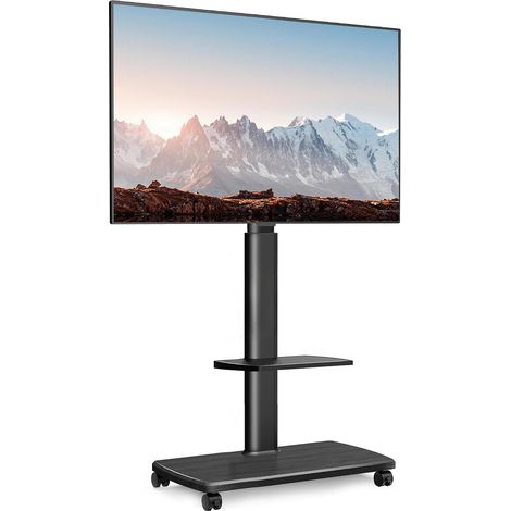 Support TV roulettes avec Pied en Bois de 20 MM pour TV de 32 à 70 Pouces,Support Television sur Pied Pivotant 60° et Hauteur Réglable 1270-1470 MM Capacité Max 40 KG, VESA Max 600 x 400 MM (1/4)